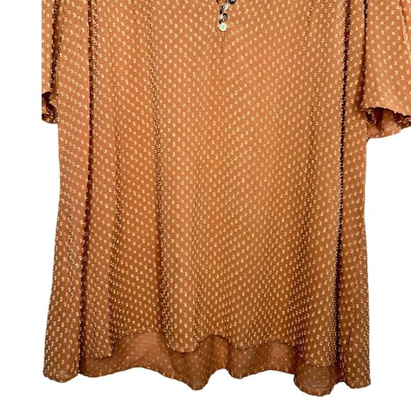 Johnny Was Brown Archer Flare Top Viscose Cotton Blend Lightweight Blouse Large - Picture 5 of 10